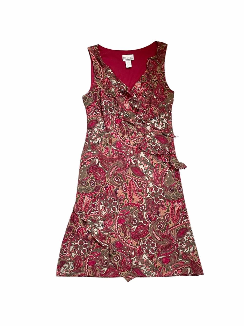 Vintage 90s whimsigoth Robbie Bee Burgundy Paisley Ruffle Sleeveless Dress